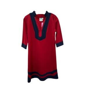 NEW VERA FISHBAUGH women's opal 3/4 sleeve poly knit dress in berry with navy tr